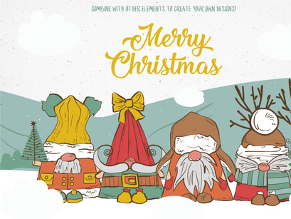 Cute Christmas Gnomes Vector Illustrations