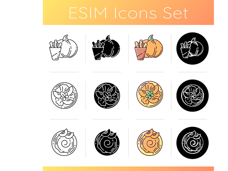 Pumpkin recipes icons set