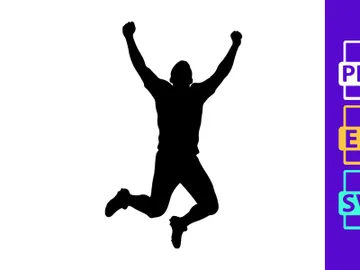 A person jumping up in the air with arms raised in celebration or excitement preview picture