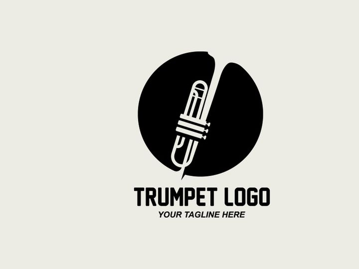 Trumpet logo design, generate melody, musical instrument vector sketch illustration