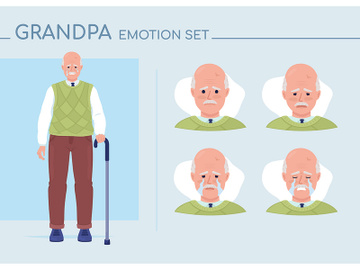 Sad senior man semi flat color character emotions set preview picture