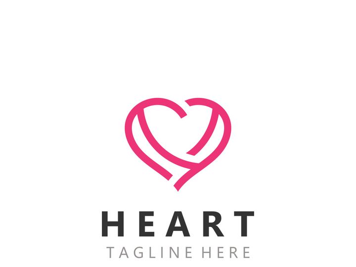 Heart logo design template, luxury ribbon Valentines day and love stripe logotype