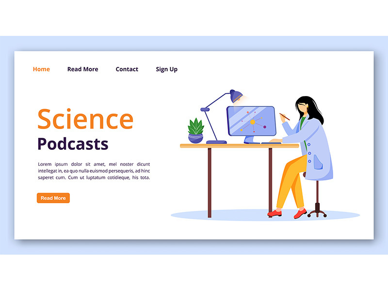 Science podcasts landing page vector template