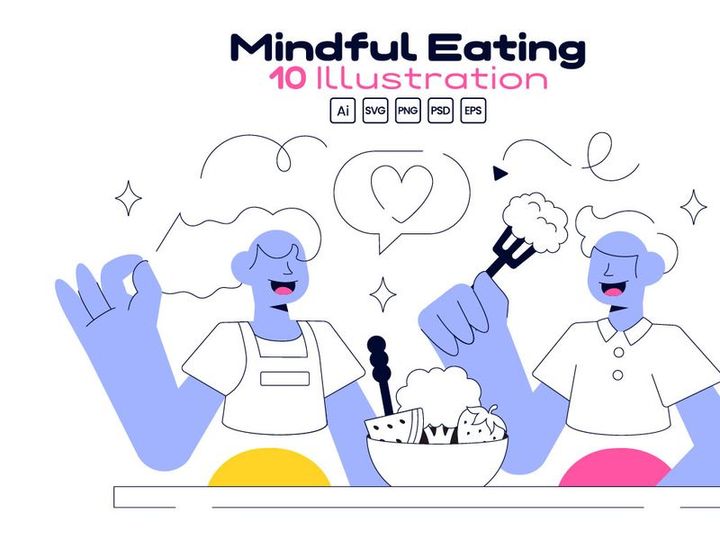 10 Mindful Eating Vector Illustration