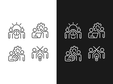 Successful teamwork pixel perfect linear icons set preview picture
