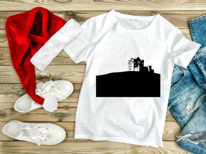 Medieval castle silhouette at dusk dramatic black and white