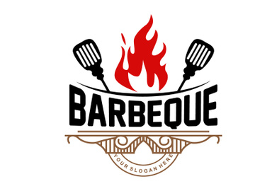 Barbeque Logo, Hot Grill Design With Fire And Spatula preview picture