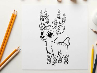 Cute deer with birthday candles vector illustration