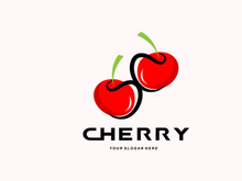 Cherry Fruit logo, Red Colored plant vector illustration, Fruit Shop Design, Company, Sticker, Product Brand