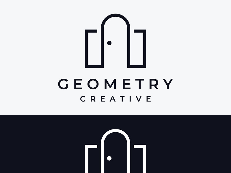 Simple open door abstract logo design, interior with geometric shapes or monogram.For building construction, business.property and company.