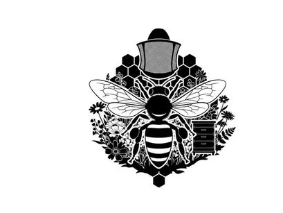 Bee silhouette with honeycomb and beekeeping hat