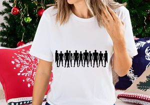A row of standing human silhouettes in various poses on a white background