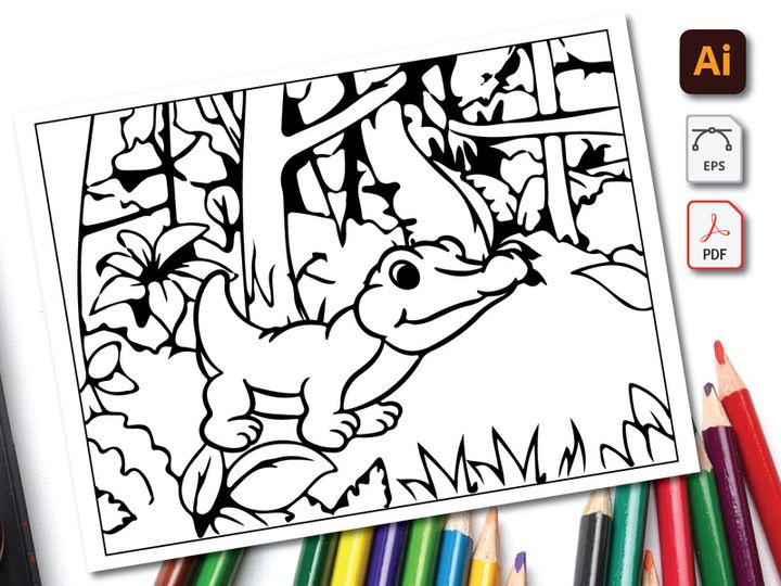 Baby Alligator Coloring Book Line Art Design