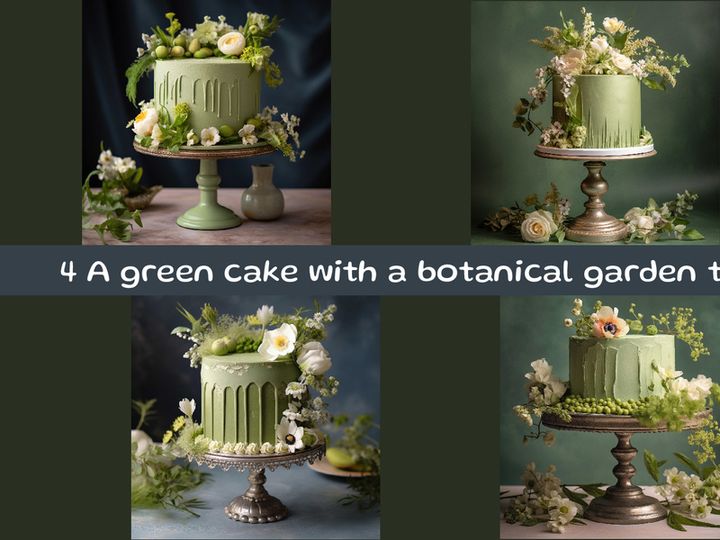 A green cake with a botanical garden theme