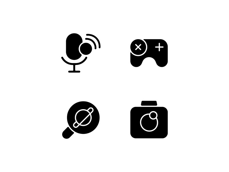 Mobile interface black glyph icons set on white space