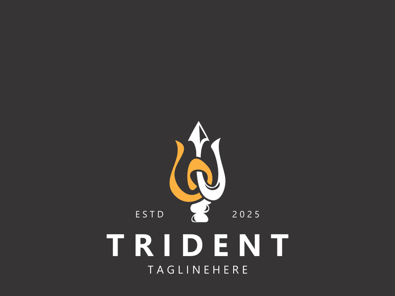 Trident Poseidon Logo, Spear Simple Vintage Template Design