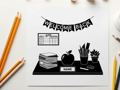 Welcome back to school silhouette illustration with educational desk accessories