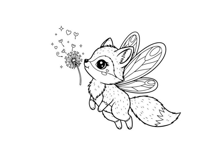 Cute white fox fairy with dandelion vector illustration