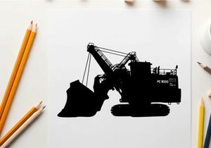 Silhouette of a large excavator or digger machine