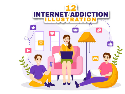 12 Internet Addiction Vector Illustration