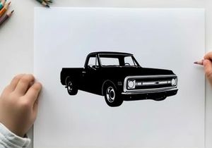 Silhouette of a classic pickup truck with chrome accents