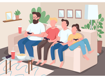 Family bonding flat color vector illustration preview picture