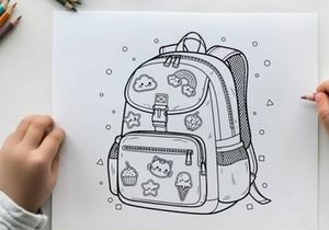 Cute school backpack with food and animal icons vector illustration
