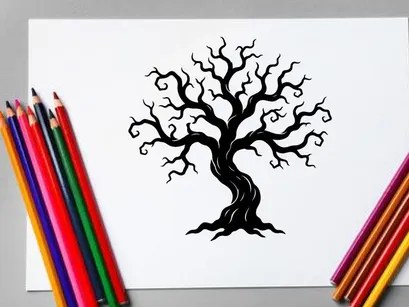 Black Leafless Tree Illustration for Halloween or Gothic Design