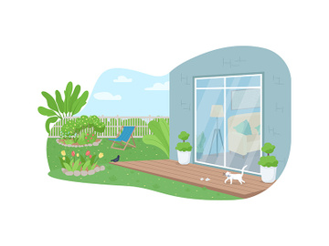 House backyard patio 2D vector web banner, poster preview picture
