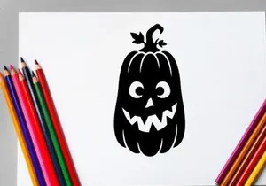 Cute Halloween Jack-o'-lantern with a spooky face and pumpkin stem