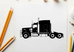 Silhouette of a semi truck with sleeper cabin