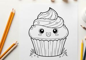 Cute cupcake character smiling vector illustration flat design