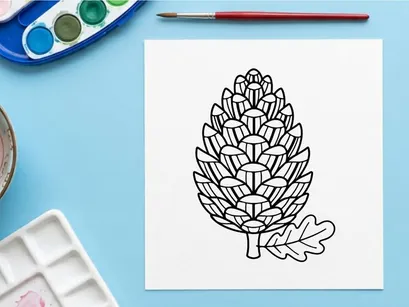 Stilisierte Kiefernzapfen-Illustration. Künstlerische botanische Zeichnung für Naturteme