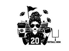 Silhouette of a football mom with sunglasses and footballs