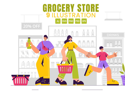 9 Grocery Store Shelf Illustration