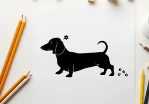 Silhouette of a dachshund dog standing still profile view