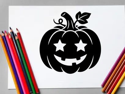 Halloween-Kürbis mit geschnitztem Gesicht und Sternen-Augen für Herbst-Deko