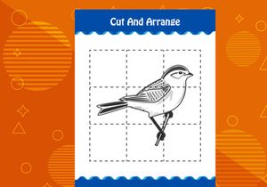 10 Pages Cut and arrange with a bird worksheet for kids. Educational game for children