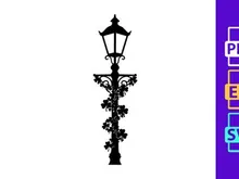 Vintage black street lamp with floral ironwork design silhouette