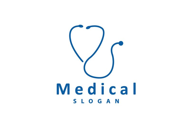 Stethoscope Logo, Simple Line Model Health Care Logo Design