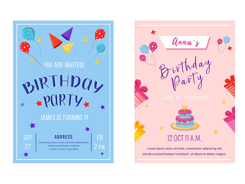 Birthday party brochure templates set