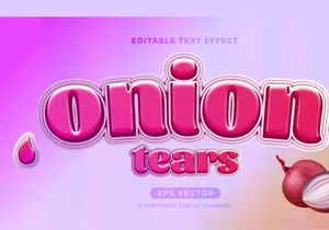 Onion Tears editable text effect style in natural red color ideal for banner, signage, and graphic promo