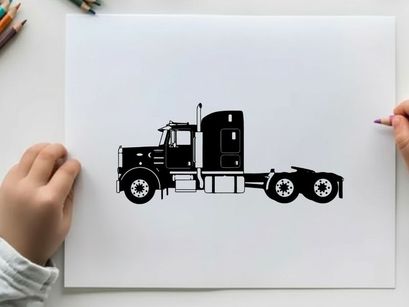 Silhouette of a semi truck tractor unit with sleeper cabin