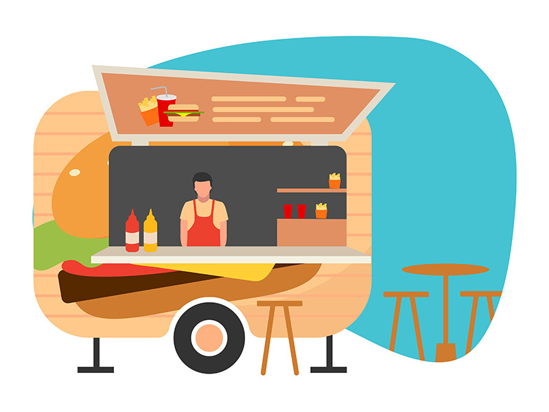 Burger food truck flat vector illustration