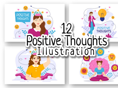 12 Positive Thoughts Vector Illustration