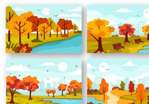 22 Autumn Landscape Blue Background Illustration