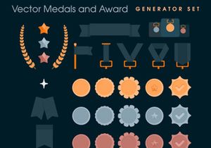 Vector Medals and Award Icon Generator Set