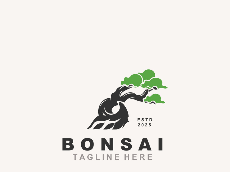 Bonsai Tree Logo Design template. vintage  illustration of aesthetic bonsai plants culture