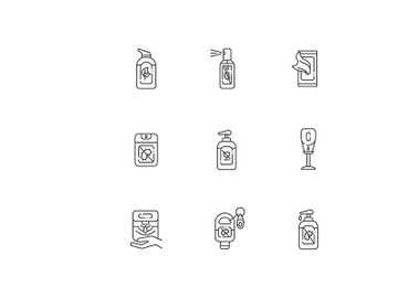 Hand sanitizers linear icons set preview picture