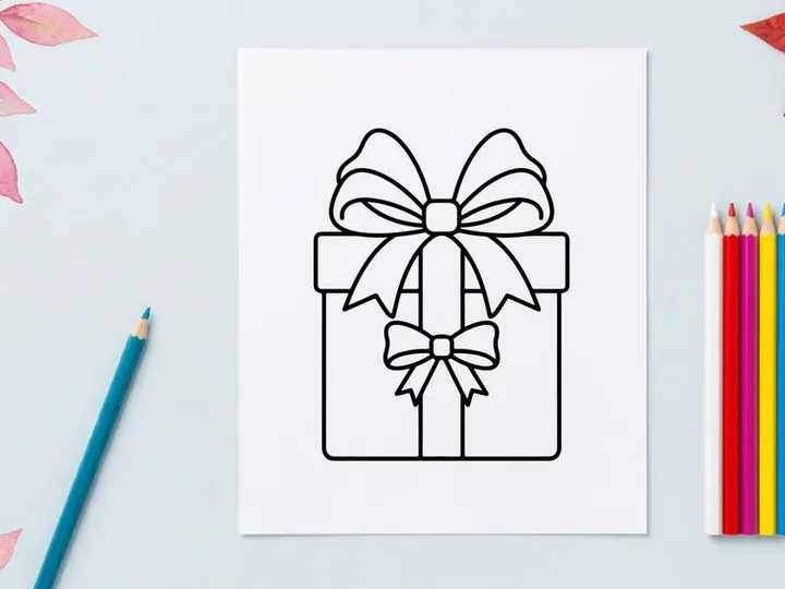 Icono de caja de regalo navideña con moño, ilustración vectorial simple en blanco y negro de arte lineal